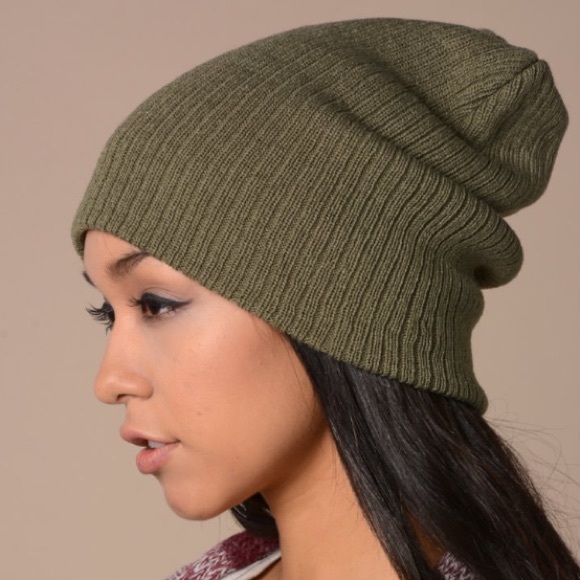 Accessories - Green olive beanie knit hat slouchy