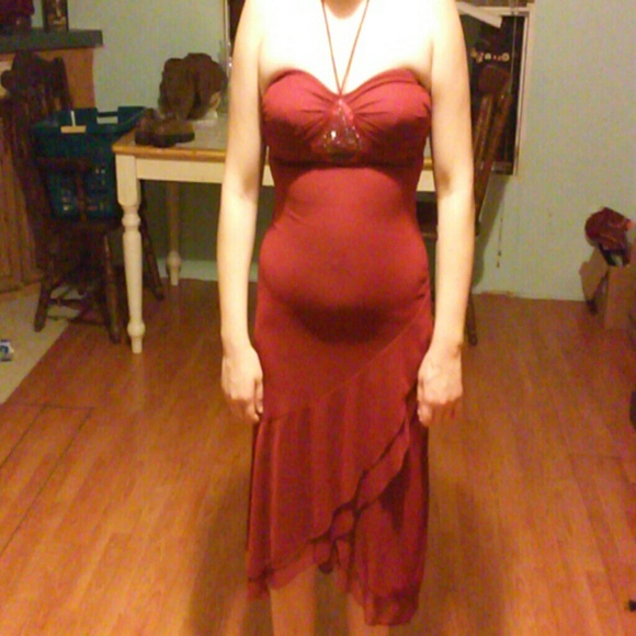 Maroon colored halter dress