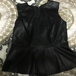 BLACK LEATHER PEPLUM TOP