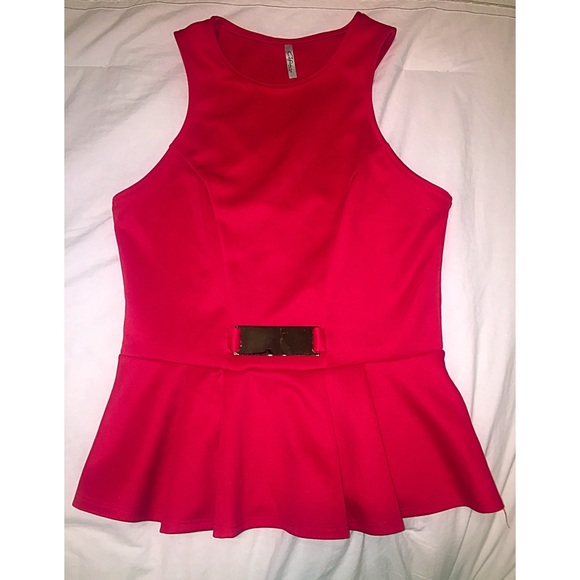 Red Peplum Tank with Gold Plate