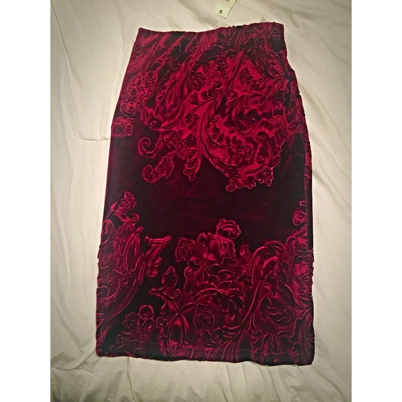 Boroque Inspired, Velvet & Burgundy Pencil Skirt