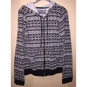 tribal pattern zip up hoodie