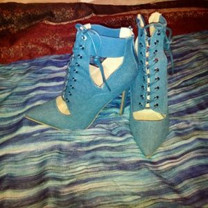 Denim Lace Up Heels... Size 10