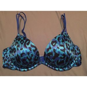 PINK Push Up Plunge Bra- blue leopard print