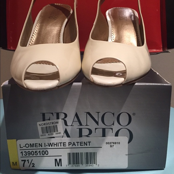 Franco Sarto slingback peep toe white patent wedge - Picture 1 of 4