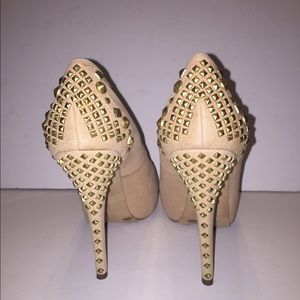 Studded Peep Toe Leather Pumps