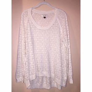 cream, high-low, open work sweater
