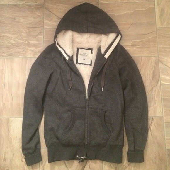 H&M grey furry zipper sweater hoodie.