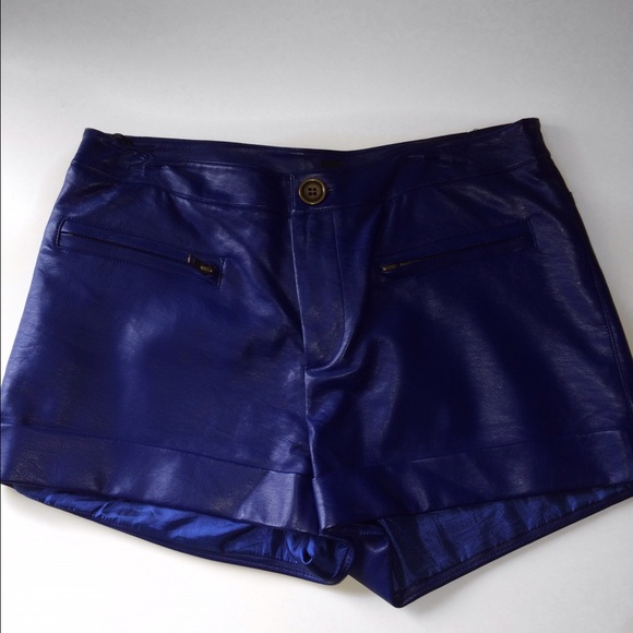 Blue leather shorts