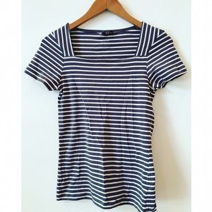 Gray & white striped square neck striped top