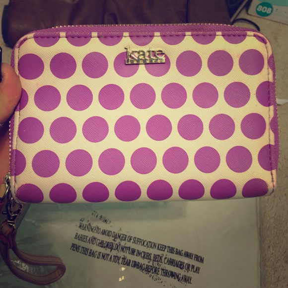 Polka dot purple and white wristlet