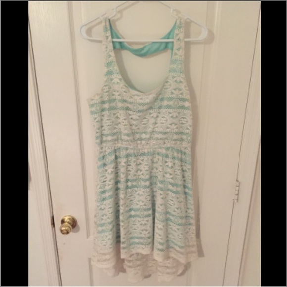 Blue & white lace dress, cut out back, high low