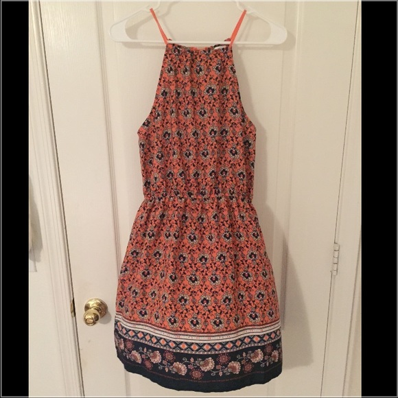 NWOT Orange floral halter top mini dress