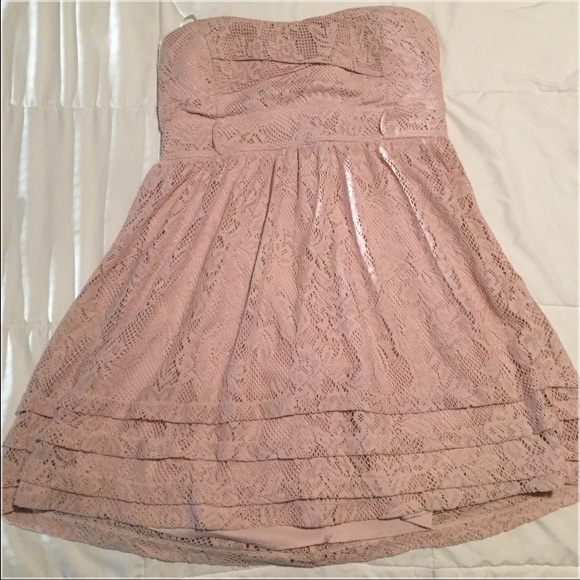 Pink strapless mini lace dress