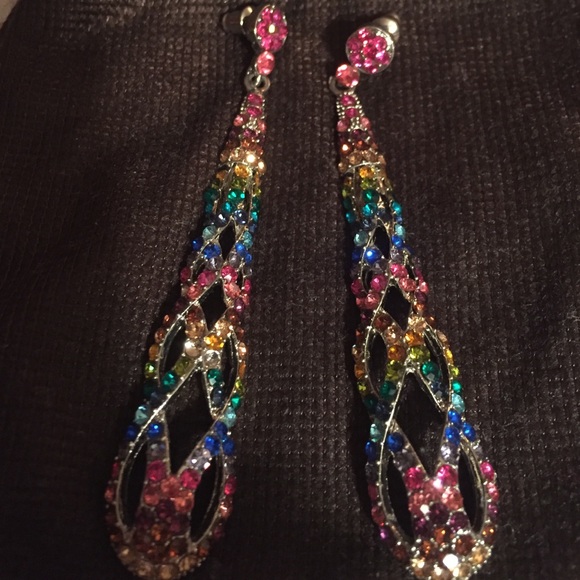 3 inch multi color crystal earrings