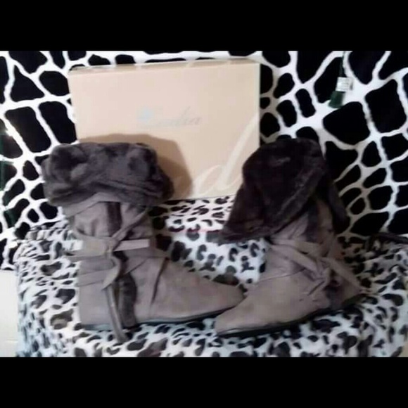 Grey suede  strap boots size 10