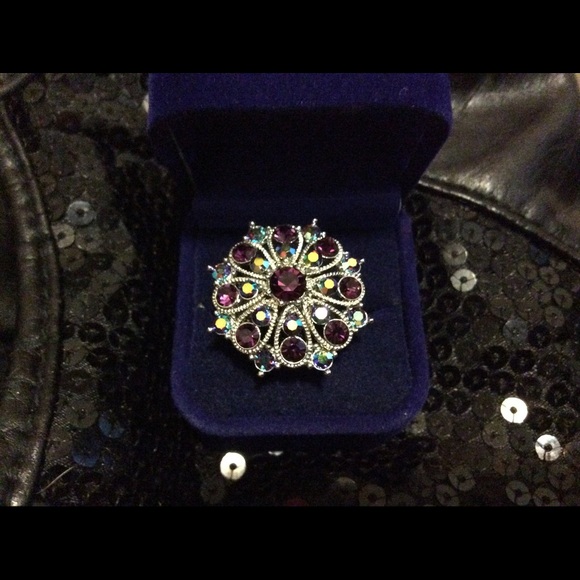 NEW Ring Simulated Amethyst and Aurora Borrealis
