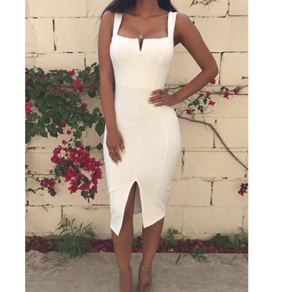 White square-neck dress.