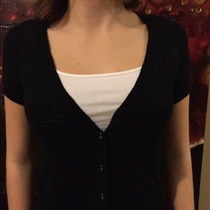 Black Short Sleeve Cardigan Sweater