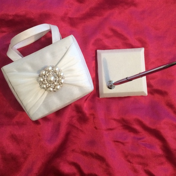 White flower girl basket and guest book pen