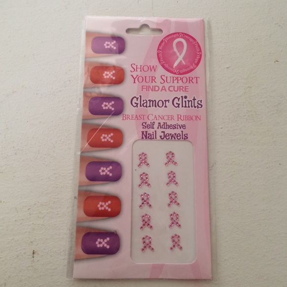 Breast cancer nail jewels, rhinestones
