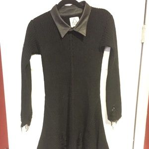 UNIF vegan leather collar sweater dress