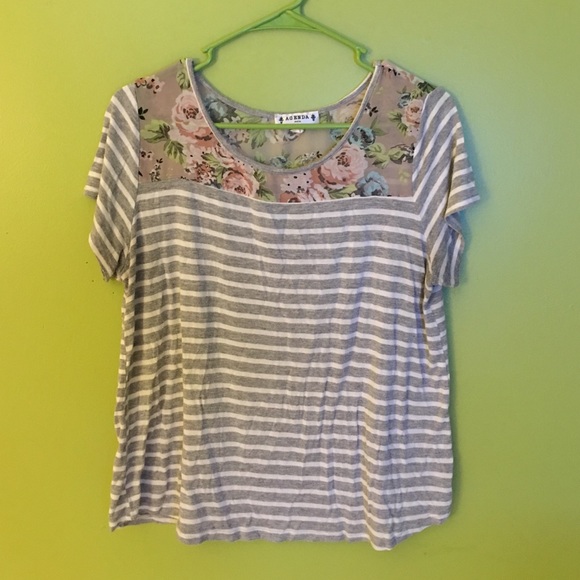Cotton and Lace Stripped and Floral Top