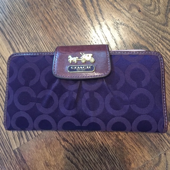 COACH purple signature checkbook wallet
