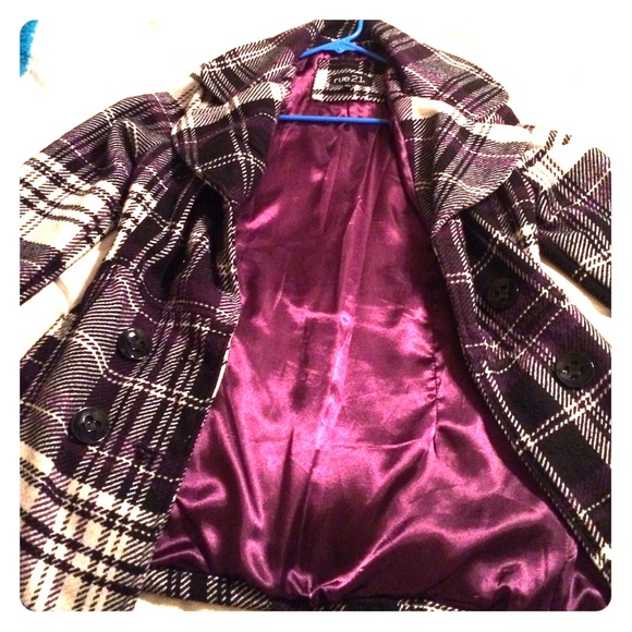 Plaid purple pea coat size Small