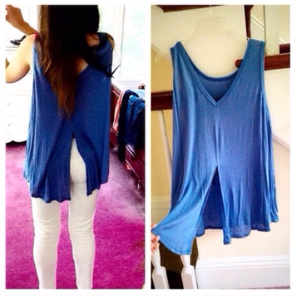 ❗️LAST❗️FIRST COFFEE split back blue casual tank - Picture 3 of 3