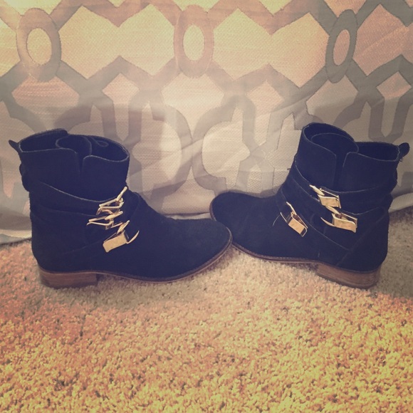 Steve Madden gold buckle ankle booties