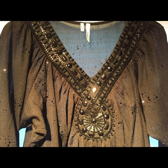~~SOLD~~Sheer black sequined heavy embellished top