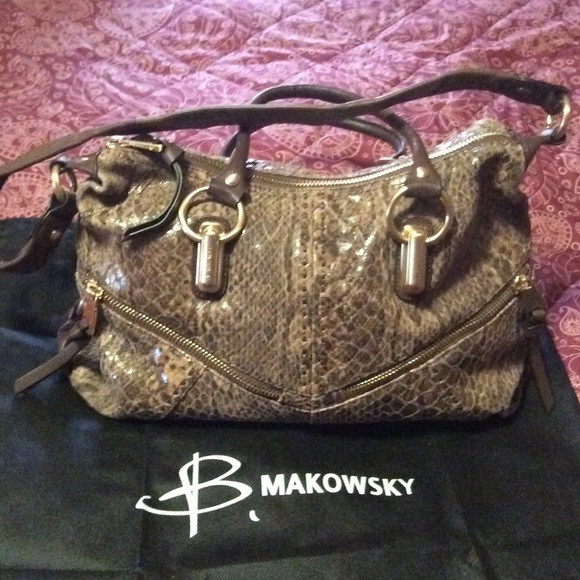 Leather Snake Print Shoulder Bag w/ Feet