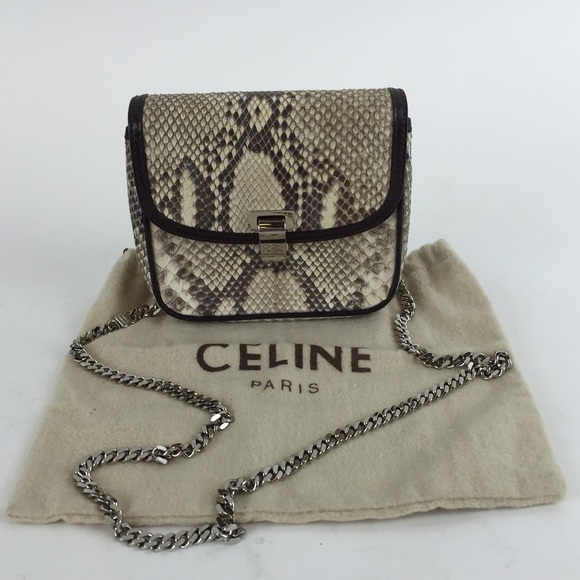 Celine Handbags - Celine Leather and Snake Skin Shoulder Bag