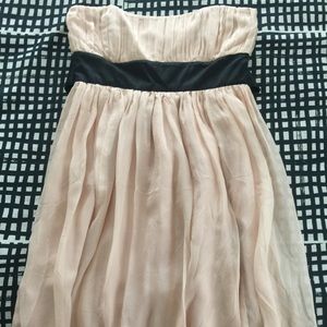 Blush pink chiffon strapless dress w/black ribbon