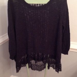 Black sweater with lace around bottom