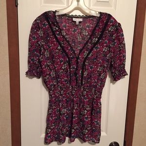 New Sheer Black/Purple Gathered Waist Top, Medium