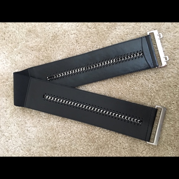 Wide, black leather accent belt
