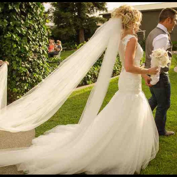 Beaded lace and tulle wedding gown