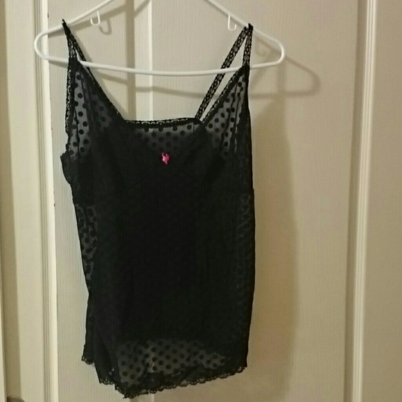 Adorable black polkadot sheer sleep tank