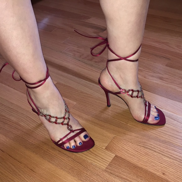 Stunning Stuart Weitzman Satin Lace Up Sandals