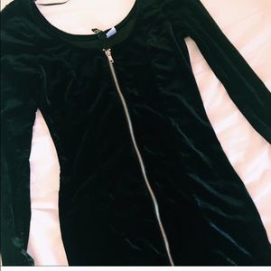 Velvet front zip dress