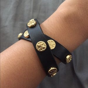 Tory Burch black and gold wrap bracelet