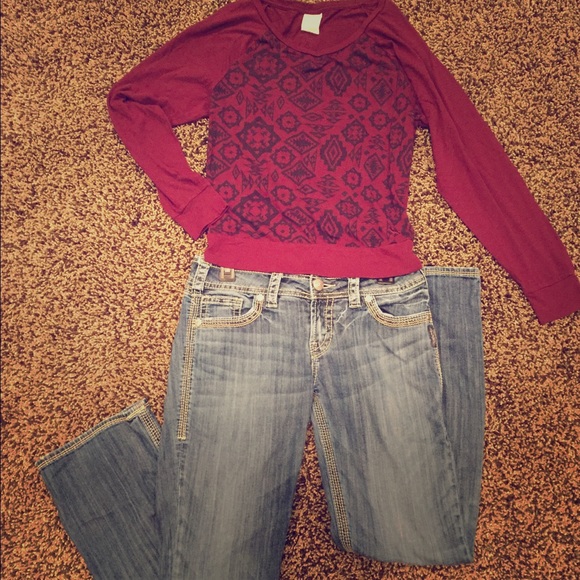 Silver Jeans & VS Maroon Long Sleeve Shirt💞