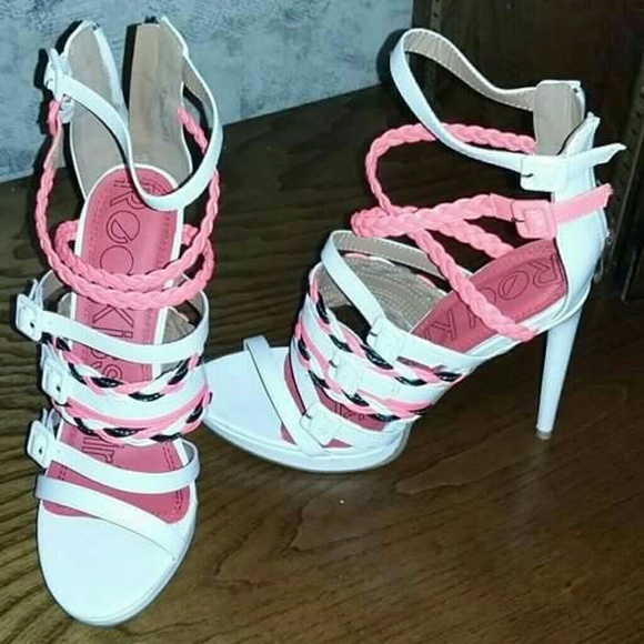 White/Peach Strappy Heels