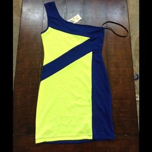 Single Shoulder Blue and Yellow Dress with tag