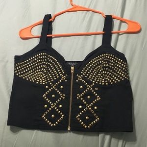 BNWT, black and gold studded TOPSHOP crop top. US6