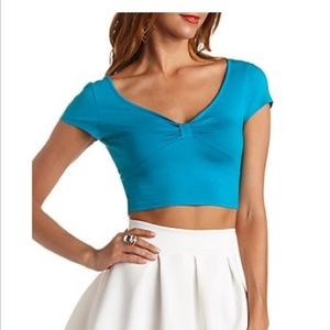 New Charlotte Russe Cinched Bow Front Crop Top - Medium