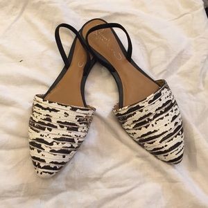 Snakeskin point flats with heel strap