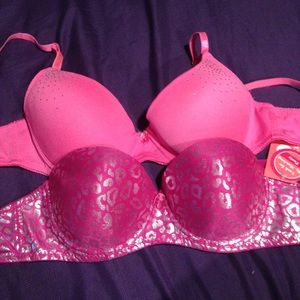 2 Pink Cheetah and Rhinstone Bras 34c